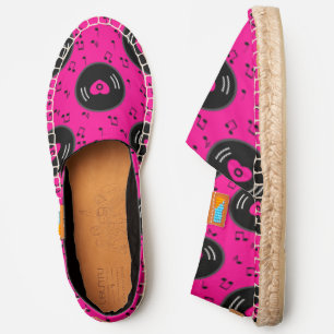 music notes vinyl record heart pink espadrilles
