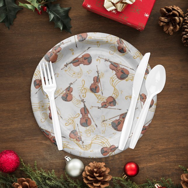 Music Notes Violin Christmas Holiday Paper Plates (Creator Uploaded)
