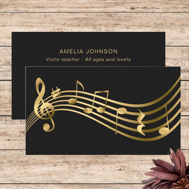 Music Notes Violin Teacher Gold Elegant Business Card (Creator Uploaded)