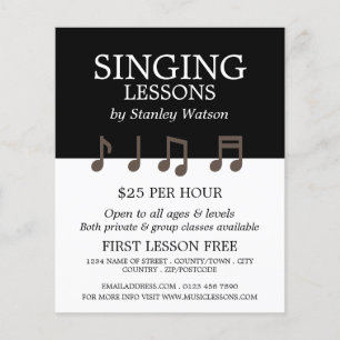 Music Notes, Vocalist Lessons Advertising Flyer