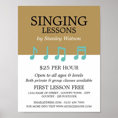 Music Notes Vocalist Lessons Advertising Poster