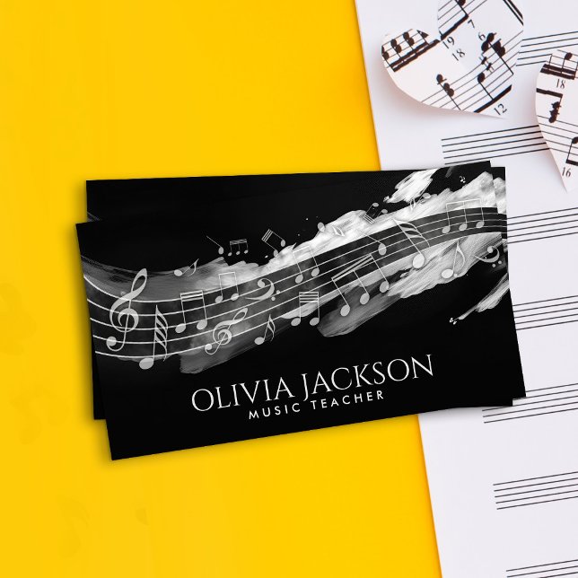 Music Notes Watercolor Flow -Black and white Business Card (Creator Uploaded)