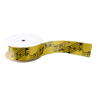 Music Notes Wavy Staff Bar on Gold Satin Ribbon