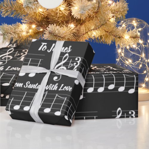 Music Notes We Wish You a Merry Christmas Add Name Wrapping Paper