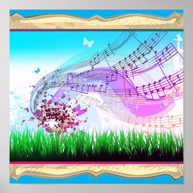 Music Notes With Butterflies Poster (Front)