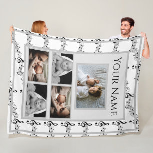 Music Notes with Custom Photos and Name Fleece Blanket