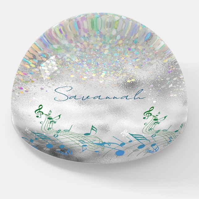Music Notes with Faux Sparkle Personalized Paperweight (Angled)