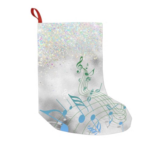 Music Notes with Faux Sparkle Small Christmas Stocking