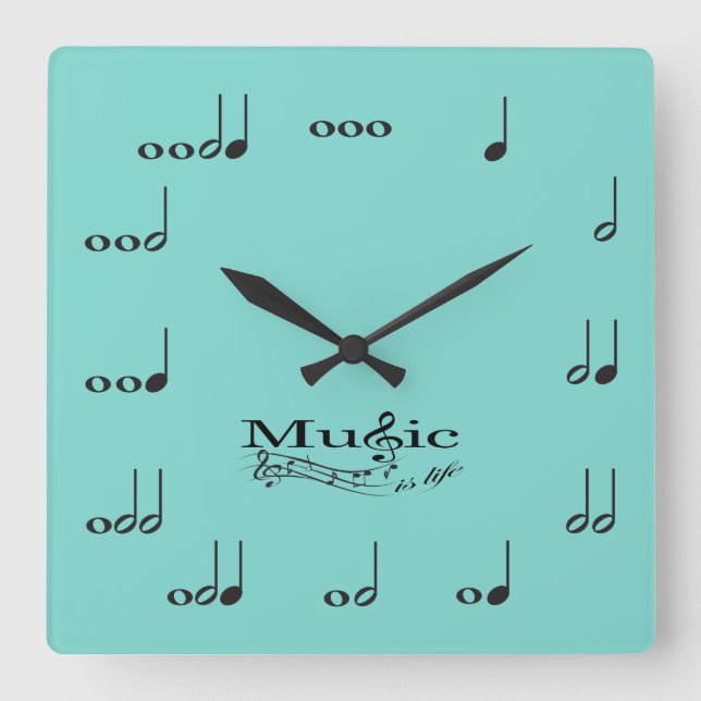 Music Notes with Music is Life saying Square Wall Clock (Front)