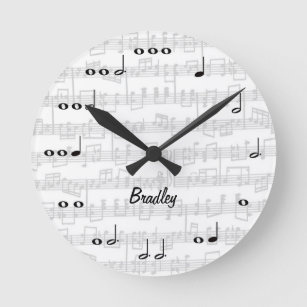 Music Notes with Sheet Music White Round Clock