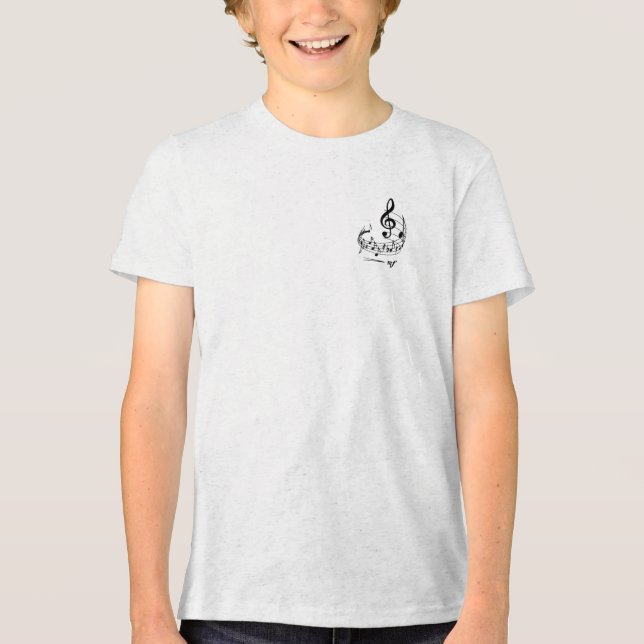 Music notes with treble clef on staff Tri-Blend shirt (Front)