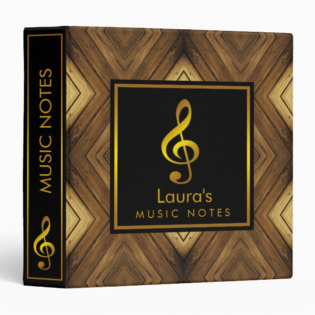 Music Notes Wooden Black Gold Binder (Front/Spine)