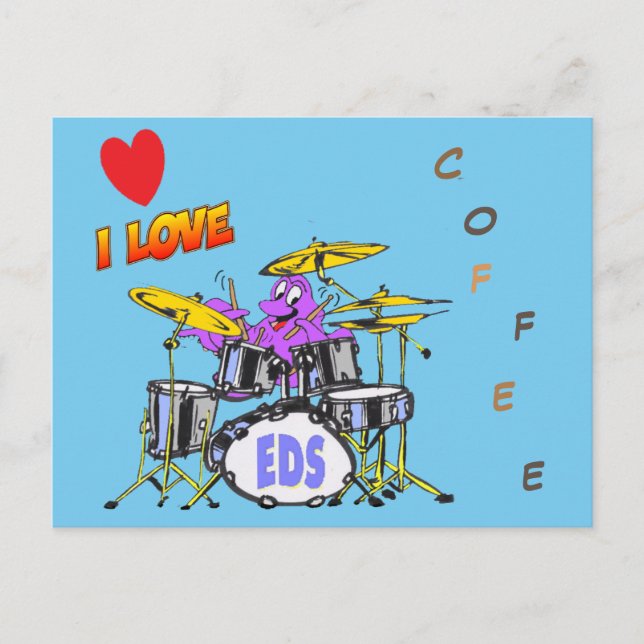 Music Octopus Cartoon Coffee Lover Postcard (Front)