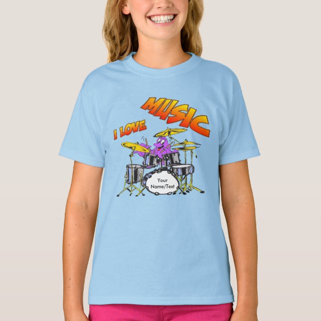 Music Octopus Customizable Blue Kids T-shirt (Front)