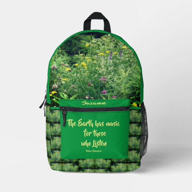 Music Of Nature Inspirational Quote Printed Backpack (Front)