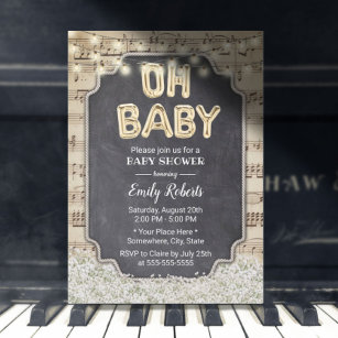 Music Oh Baby Shower Rustic Baby's Breath Floral Invitation