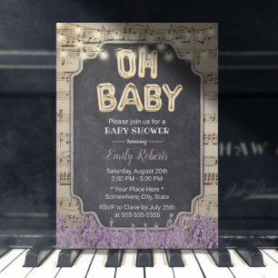Music Oh Baby Shower Rustic Lavender Floral Invitation