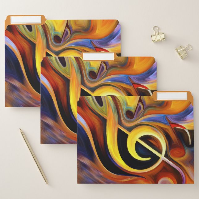 Music Oil Paint Clef Musical Notes Abstract Design File Folder (Set)