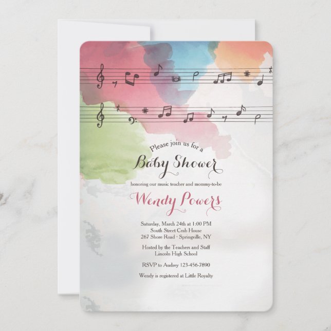 Music on Watercolor Paper Invitation (Front)