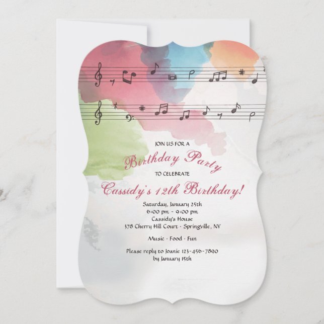 Music on Watercolor Paper Invitation (Front)
