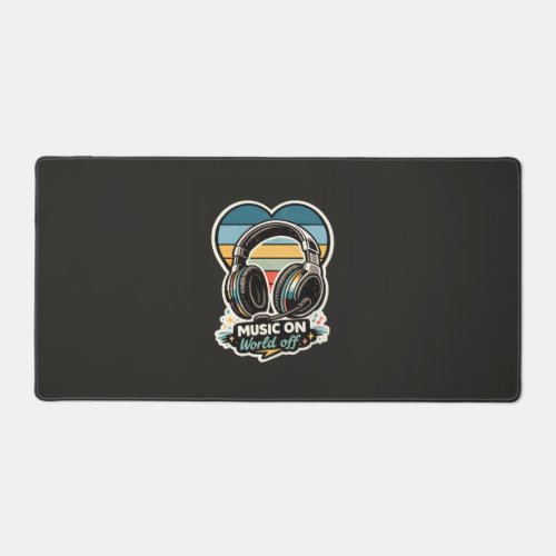 Music On World Off Vintage Headphones Design Desk Mat