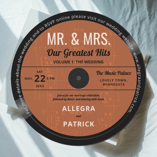 Music Our Greatest Hits Retro Vintage Fall Wedding Invitation