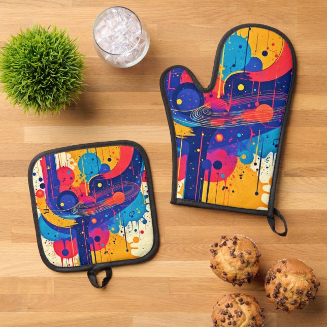 Music Paints Emotion Oven Mitt & Pot Holder Set (Top Down)