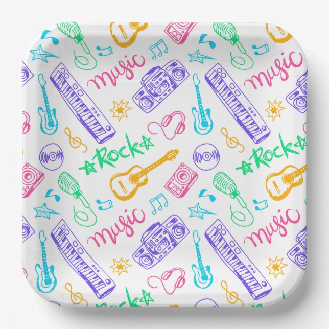 Music Paper Plates, Musical Instruments Party Plates (Front)