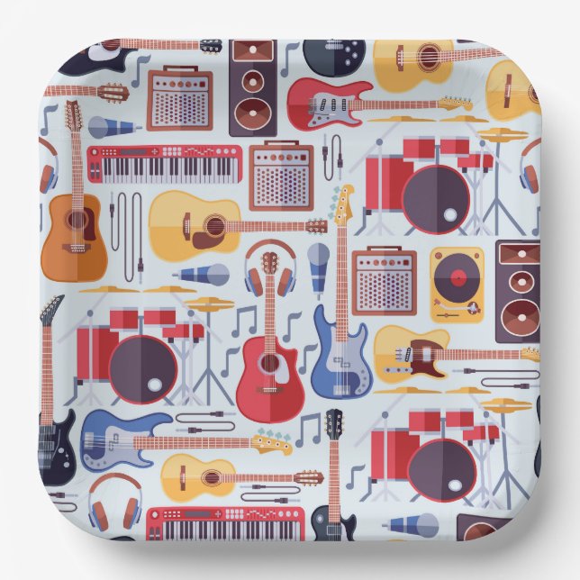 Music Paper Plates, Musical Instruments Party Plates (Front)