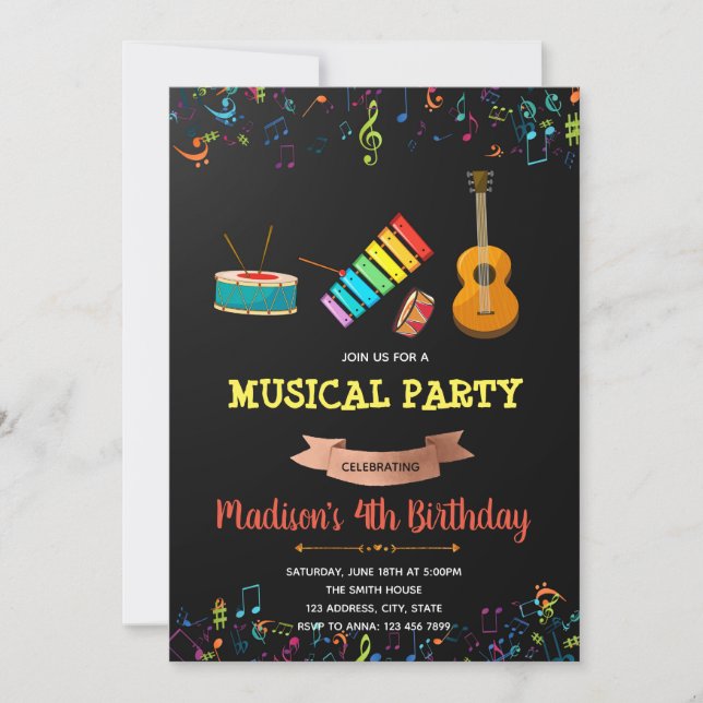 Music party birthday invitation (Front)
