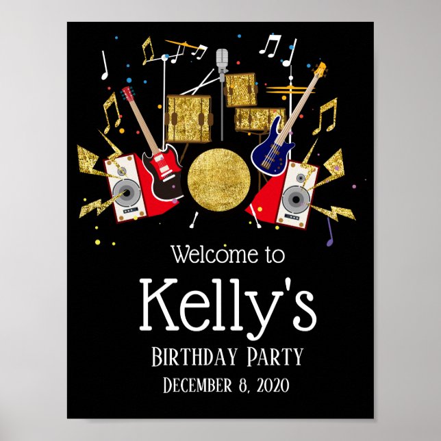 music party drum set rock star welcome sign (Front)