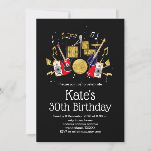 music party guitar drum set musical invitation