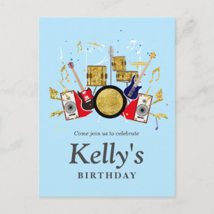 music party guitar drum set musical invitation postcard