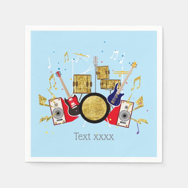 music party guitar drum set musical napkins (Front)