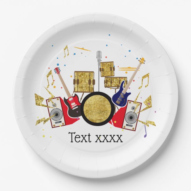 music party guitar drum set musical paper plate (Front)