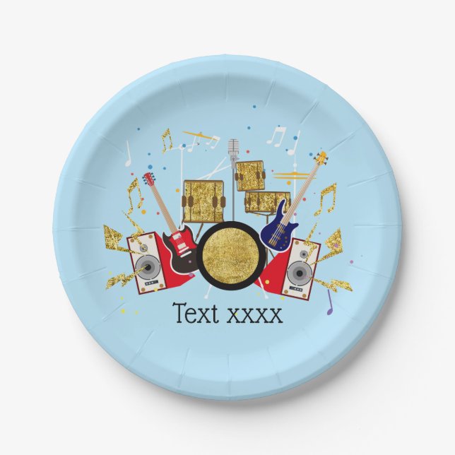 music party guitar drum set musical paper plates (Front)
