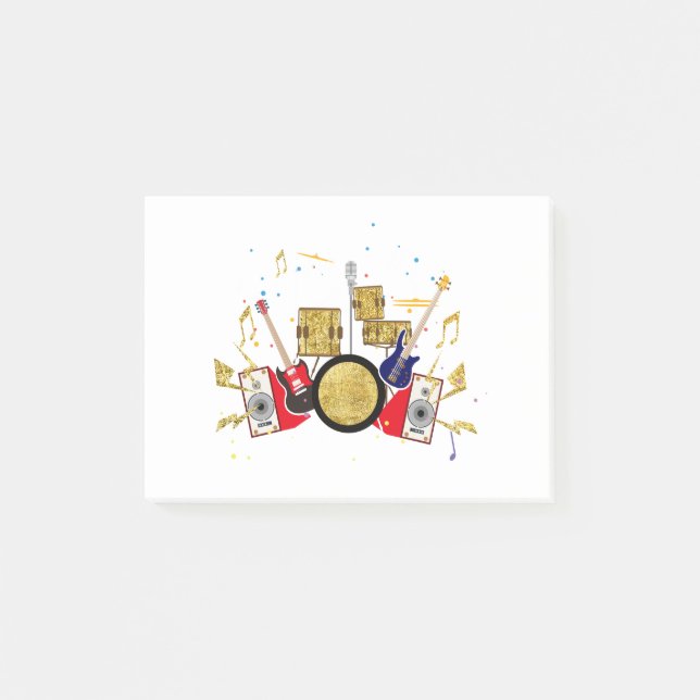 music party guitar drum set musical post-it notes (Front)