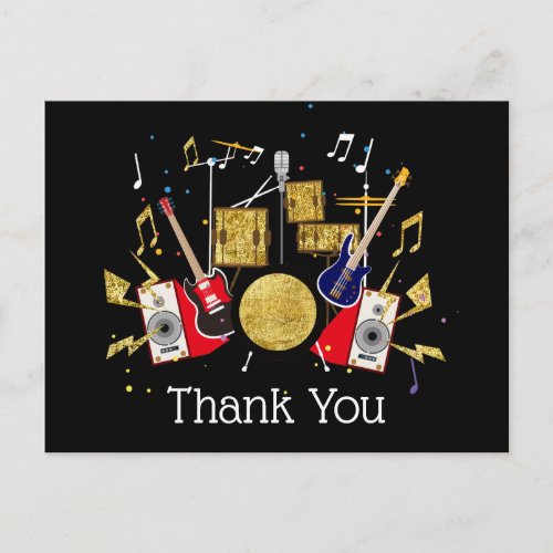 music party guitar drum set musical thank you card