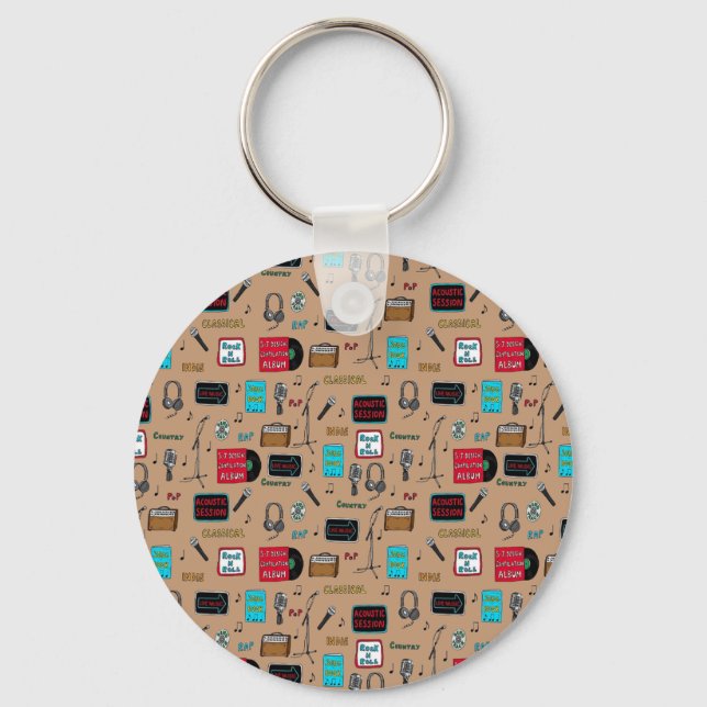 Music Pattern, Acoustic Session, Rock n Roll, Indi Keychain (Front)