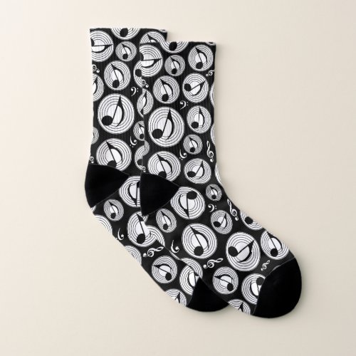 Music Pattern _ Black and white Socks