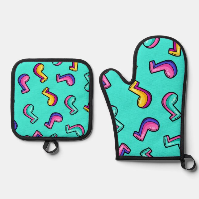 Music pattern oven mitt & pot holder set (Front)