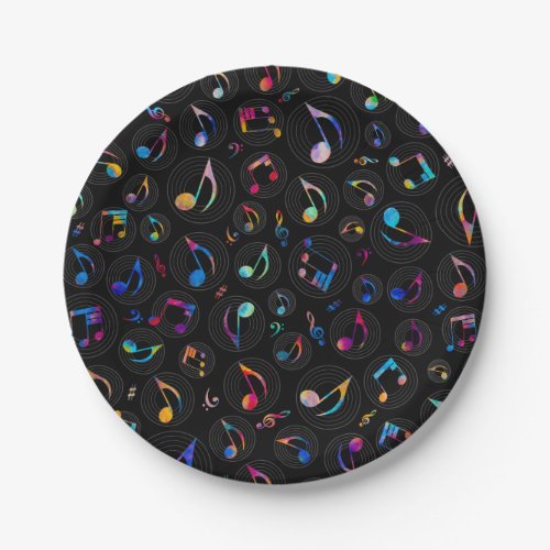 Music Pattern _ Painted Color on Black Paper Plates