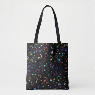 Music Pattern - Painted Color on Black Tote Bag