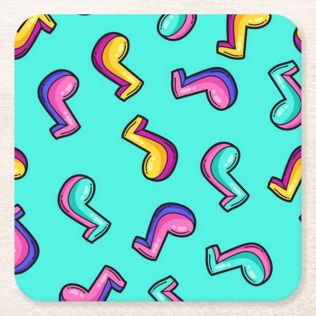 Music pattern square paper coaster (Front)