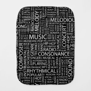 MUSIC pattern word cloud Baby Burp Cloth