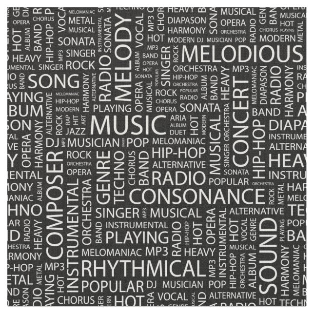 MUSIC pattern word cloud Fabric (Close Up)