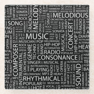 MUSIC pattern word cloud Glass Coaster