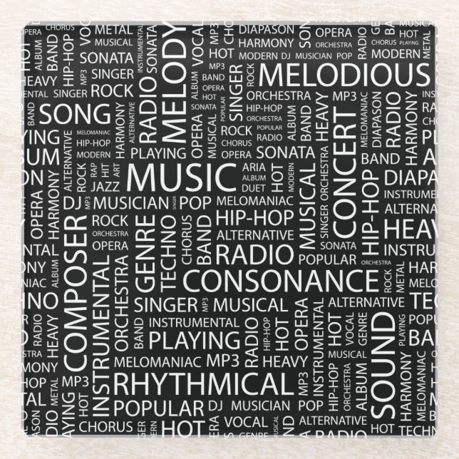 MUSIC pattern word cloud Glass Coaster (Front)