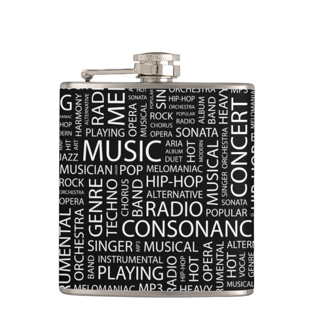 MUSIC pattern word cloud Hip Flask (Front)