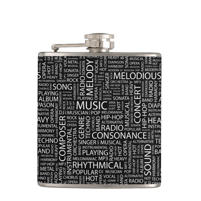 MUSIC pattern word cloud Hip Flask (Front)